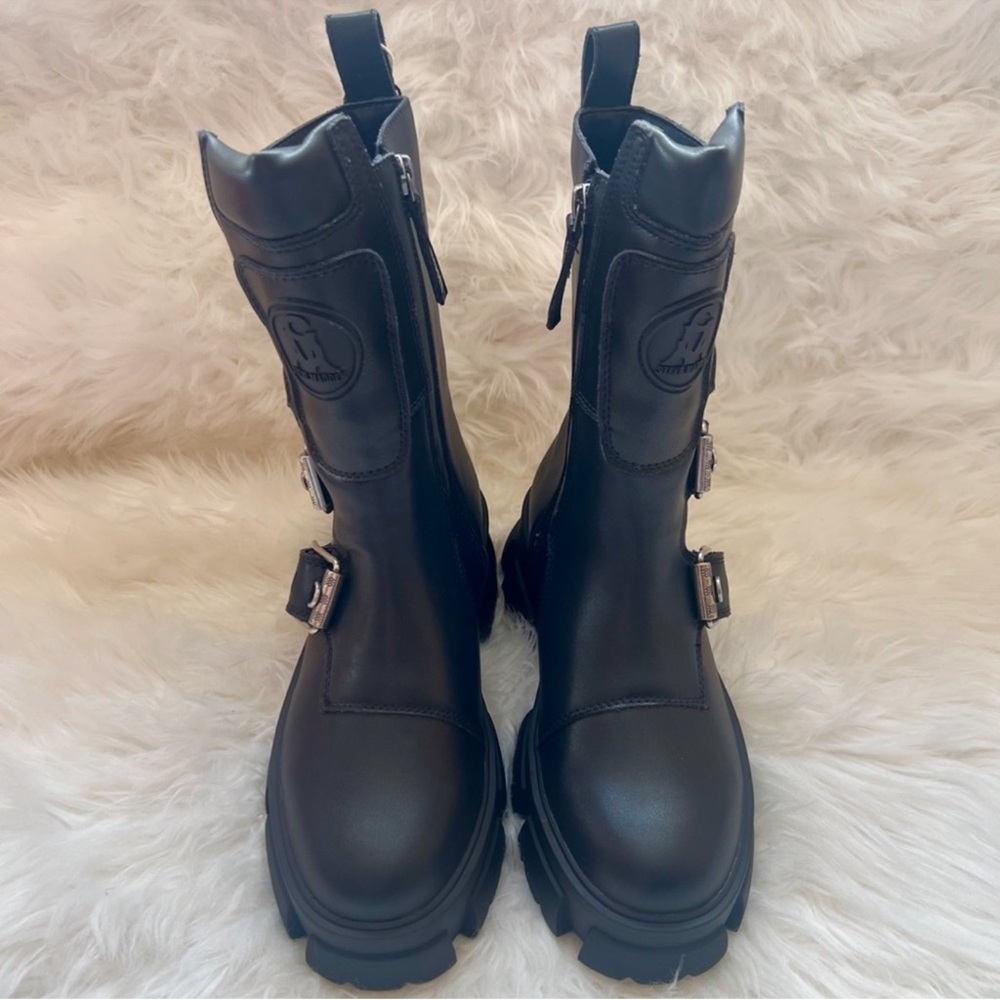 ❤️SOLD❤️ Steve Madden Chunky Sole Platform Moto Combat Boots in Black Leather - Picture 4 of 11